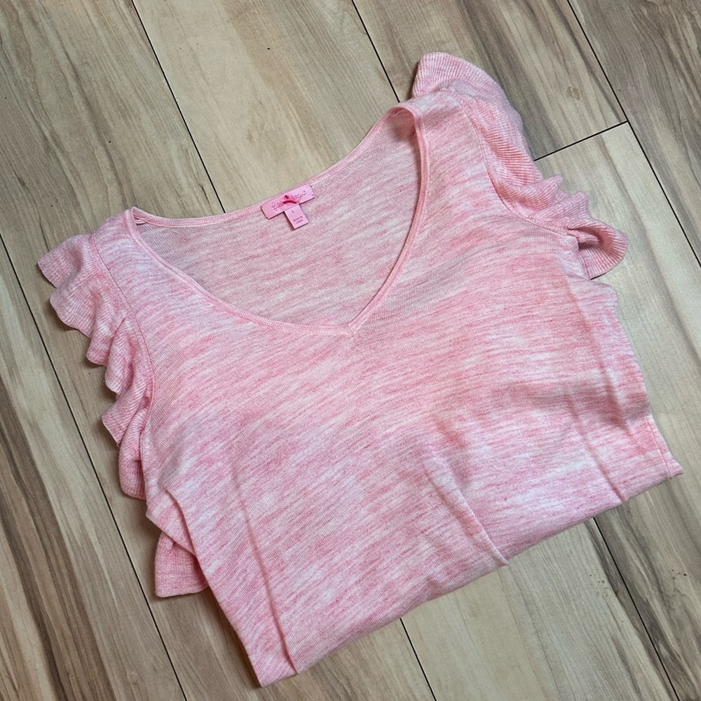 NET Lilly Pulitzer Fresca sweater ruffle top coral reef print
